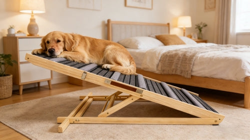 Adjustable Dog Ramp for Couch & Sofa – Solid Wood Pet Steps with 6 Mavia
