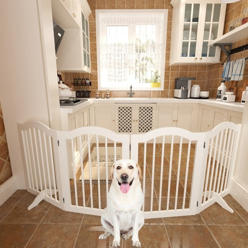 27.6" Tall Freestanding Wooden Pet Gate – Foldable 4-Panel Dog Safety Mavia