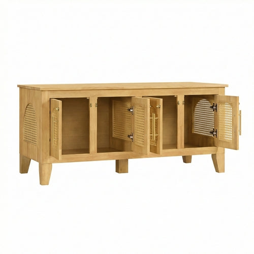 Rattan Wooden Dog Crate Cabinet with Storage – Indoor Rubber Wood Pet Mavia