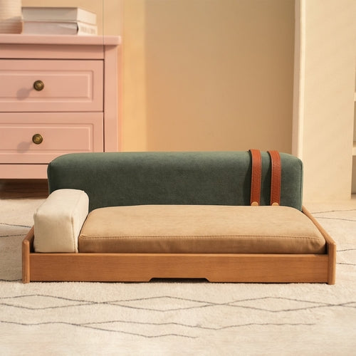 Modern Wooden Pet Bed for Cats & Dogs – Oak Veneer Frame with Mavia