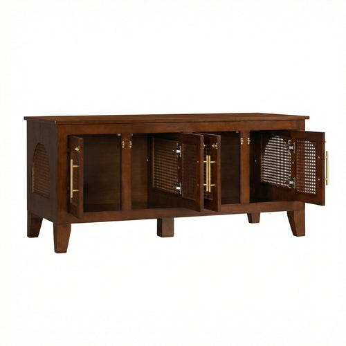 Rattan Wooden Dog Crate Cabinet with Storage – Indoor Rubber Wood Pet Mavia