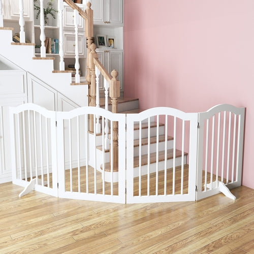 27.6" Tall Freestanding Wooden Pet Gate – Foldable 4-Panel Dog Safety Mavia