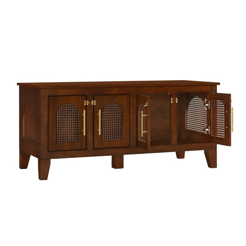 Rattan Wooden Dog Crate Cabinet with Storage – Indoor Rubber Wood Pet Mavia