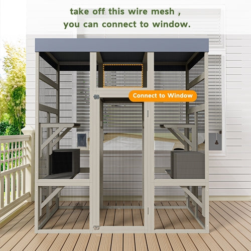 Gray Wooden Outdoor Catio Pet Enclosure – Waterproof Cat House & Small Mavia