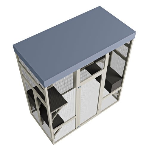 Gray Wooden Outdoor Catio Pet Enclosure – Waterproof Cat House & Small Mavia