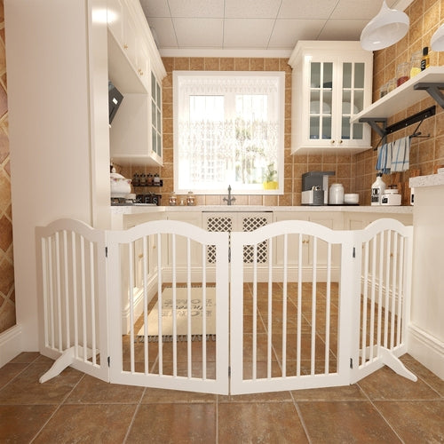 27.6" Tall Freestanding Wooden Pet Gate – Foldable 4-Panel Dog Safety Mavia