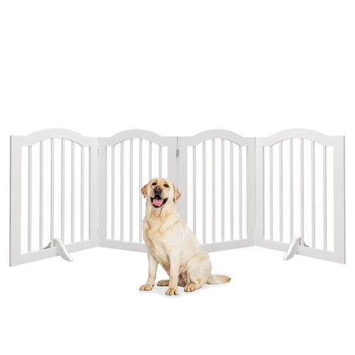 27.6" Tall Freestanding Wooden Pet Gate – Foldable 4-Panel Dog Safety Mavia