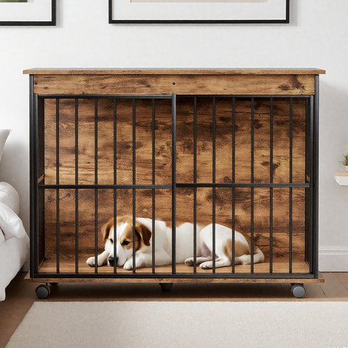 Large Wooden Dog Crate Furniture with Tray , Indoor Pet Kennel Side Mavia