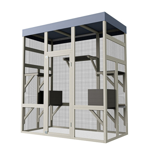 Gray Wooden Outdoor Catio Pet Enclosure – Waterproof Cat House & Small Mavia