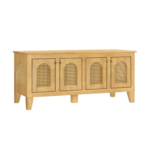 Rattan Wooden Dog Crate Cabinet with Storage – Indoor Rubber Wood Pet Mavia