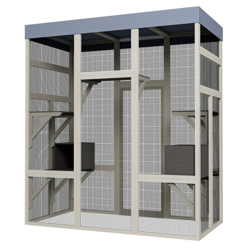 Gray Wooden Outdoor Catio Pet Enclosure – Waterproof Cat House & Small Mavia