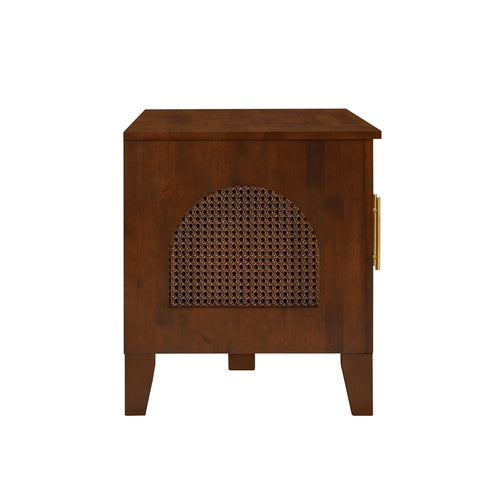 Rattan Wooden Dog Crate Cabinet with Storage – Indoor Rubber Wood Pet Mavia