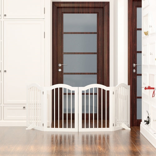 27.6" Tall Freestanding Wooden Pet Gate – Foldable 4-Panel Dog Safety Mavia