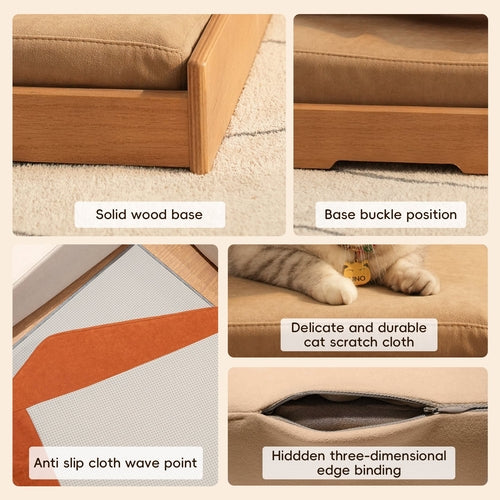 Modern Wooden Pet Bed for Cats & Dogs – Oak Veneer Frame with Mavia