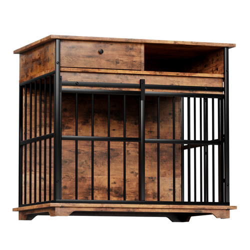 Modern Wooden Dog Crate Furniture with Tray, Large Indoor Pet Kennel Mavia